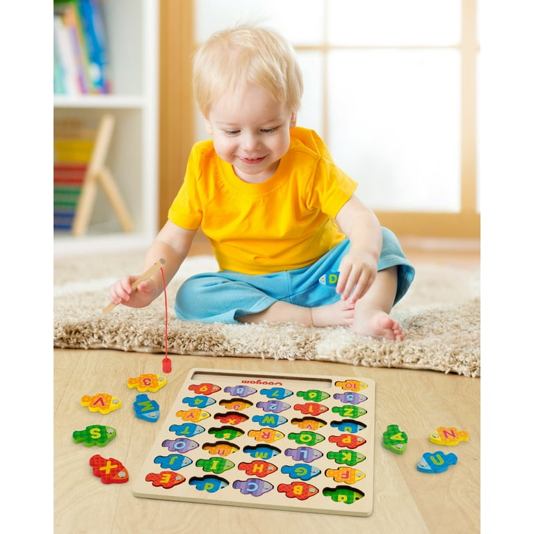 Coogam Magnetic Alphabet Numbers Fishing Game, Wooden ABC Letter Numbers Color Matching Puzzle Fine Motor Montessori Educational Toy for Preschool 3 4