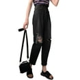 thumbnail image 2 of Feinuhan Women Jeans High Waisted Frayed Ripped Knee Distressed Loose Denim Pants, Black, Large, 2 of 6