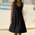 thumbnail image 3 of Vestido De Tirantes Sencillo Vestido plisado informal para mujer, vestido hasta la rodilla con cuello redondo, ropa de playa, vestido veraniego con dobladillo ancho Cgtredaw Negro 4Xl para Mujer, 3 of 6