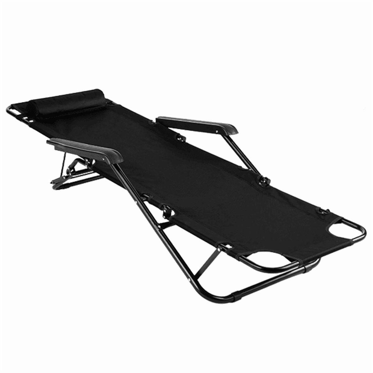 Folding Recliner Chair, Portable Extendable Folding Reclining Chairs for Indoor Outdoor, Black
