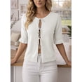 thumbnail image 3 of Anygrew Women's Lightweight Knit Cardigan - Tie Front Ruffle Short Sleeve Open Front Summer Cover Up Sweater Top, 3 of 6