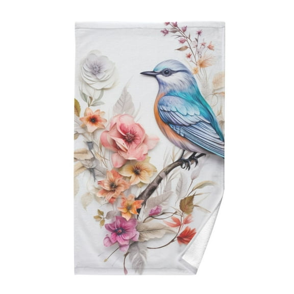 Bird on Beautiful Floral Branch Cotton Face Towels Absorbent Hand Towel Soft Bathroom Towel for Kitchen Hotel Decoration