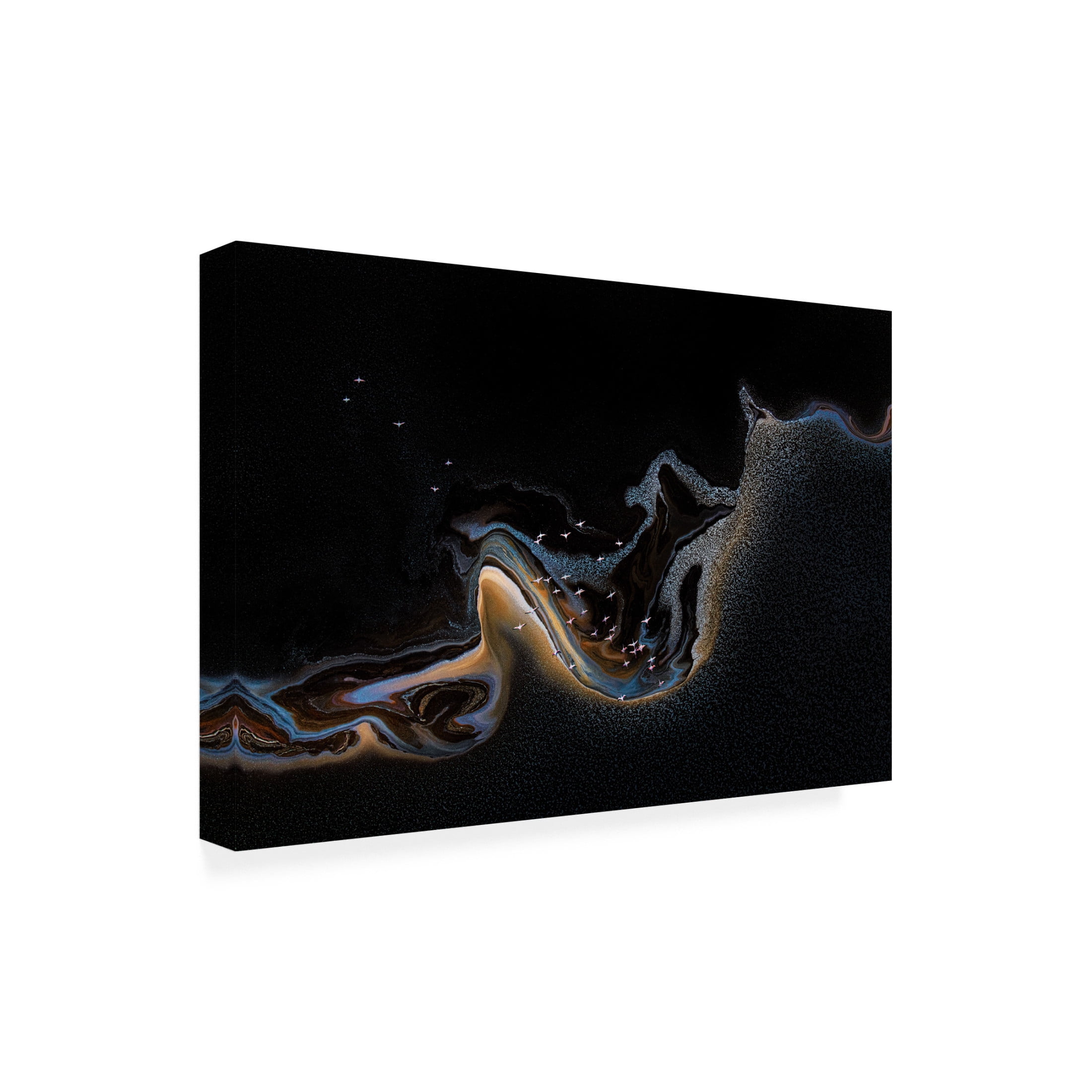 Canvas Wall Art - Henry Zhao 'Flamingo Over Lake' Wall Art for Living Room, Bedroom, or Office D?cor by Trademark Fine Art - 47 x 30 Inches