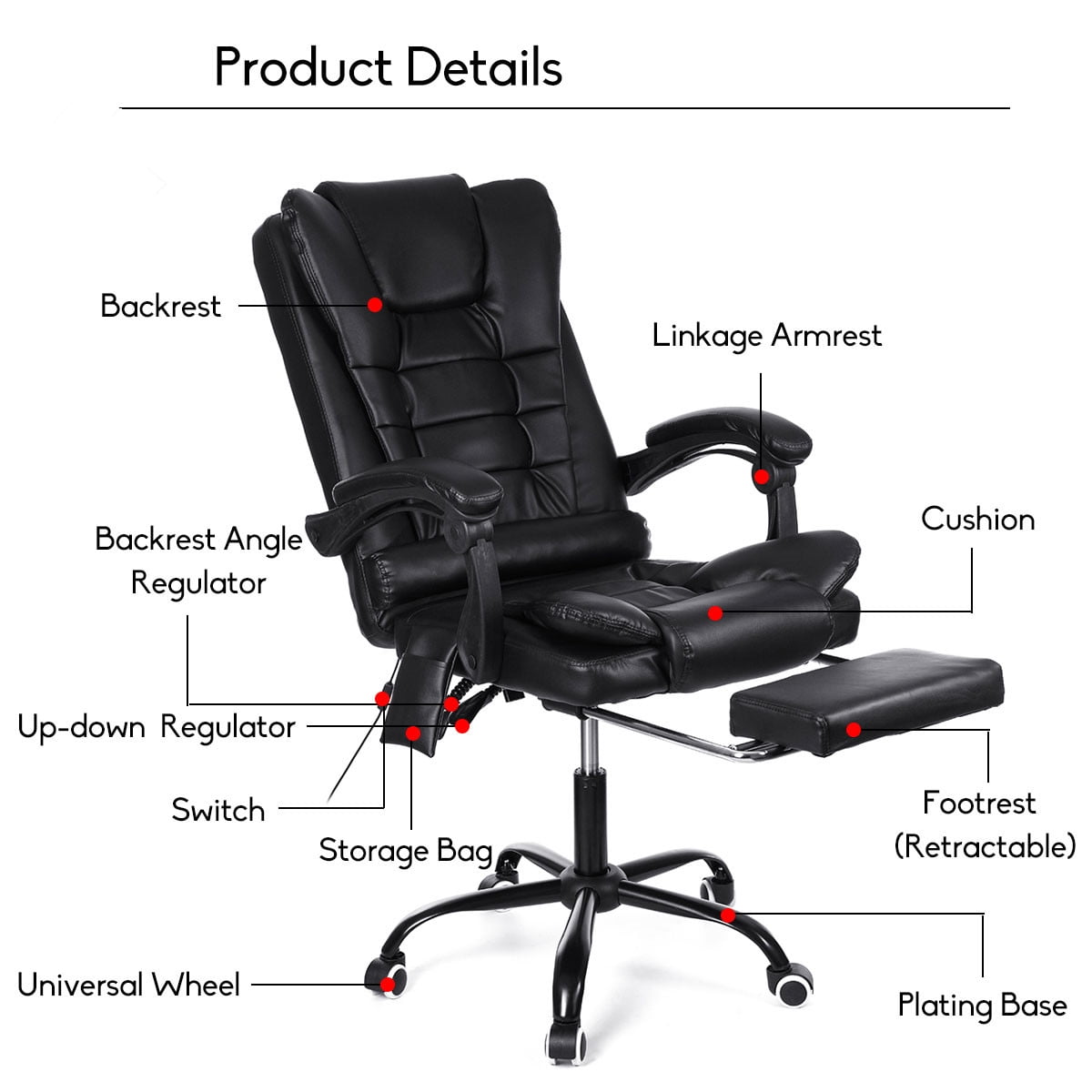 Ergonomic Massage Office Chair with 7-Point Vibration, Faux Leather High  Back Executive Office Chair with Comfort Lumbar Support Upholstered Linkage  Armrest, 135 Degree Reclining Swivel Desk Chair 