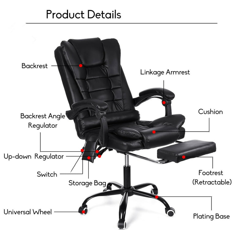 Hoffree Black Faux Leather Executive Office Chair with USB Massage  Function/High Back/Footrest/Lumbar Cushion/Adjustable Height SKUC85318 -  The Home Depot