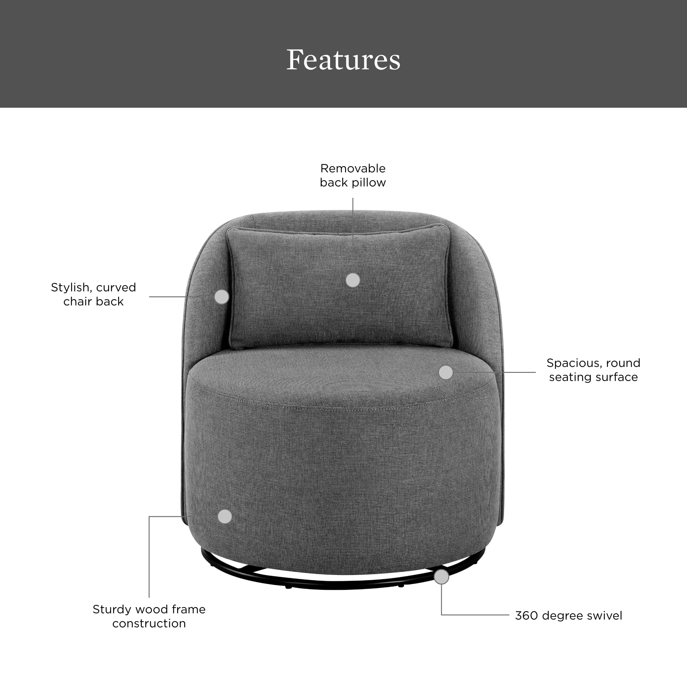 Better Homes & Gardens Juliet Modern Arch Swivel Accent Chair, Gray