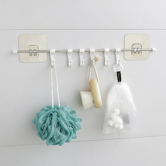 HEMOTON White Adhesive Hooks for Kitchen Use Wall Mounted Bathroom Hook Powerful Adhesive Plastic 6 Hooks