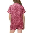 thumbnail image 5 of Tfken Summer Girls Loungewear Sets Lapel Neck Short Sleeve Sequins Button Tops With Pocket And Shorts Set Trendy Sleepwear Teen Comfortable Homewear Outfit Black Size 6-7 Years, 5 of 6