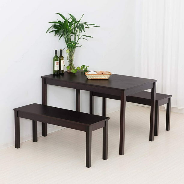 Mecor 3-Piece Dining Set Table with 2 Benches, Solid Pine Wood Tabletop and  Benches for Home Kitchen Dining Room Furniture (Black) - Walmart.com