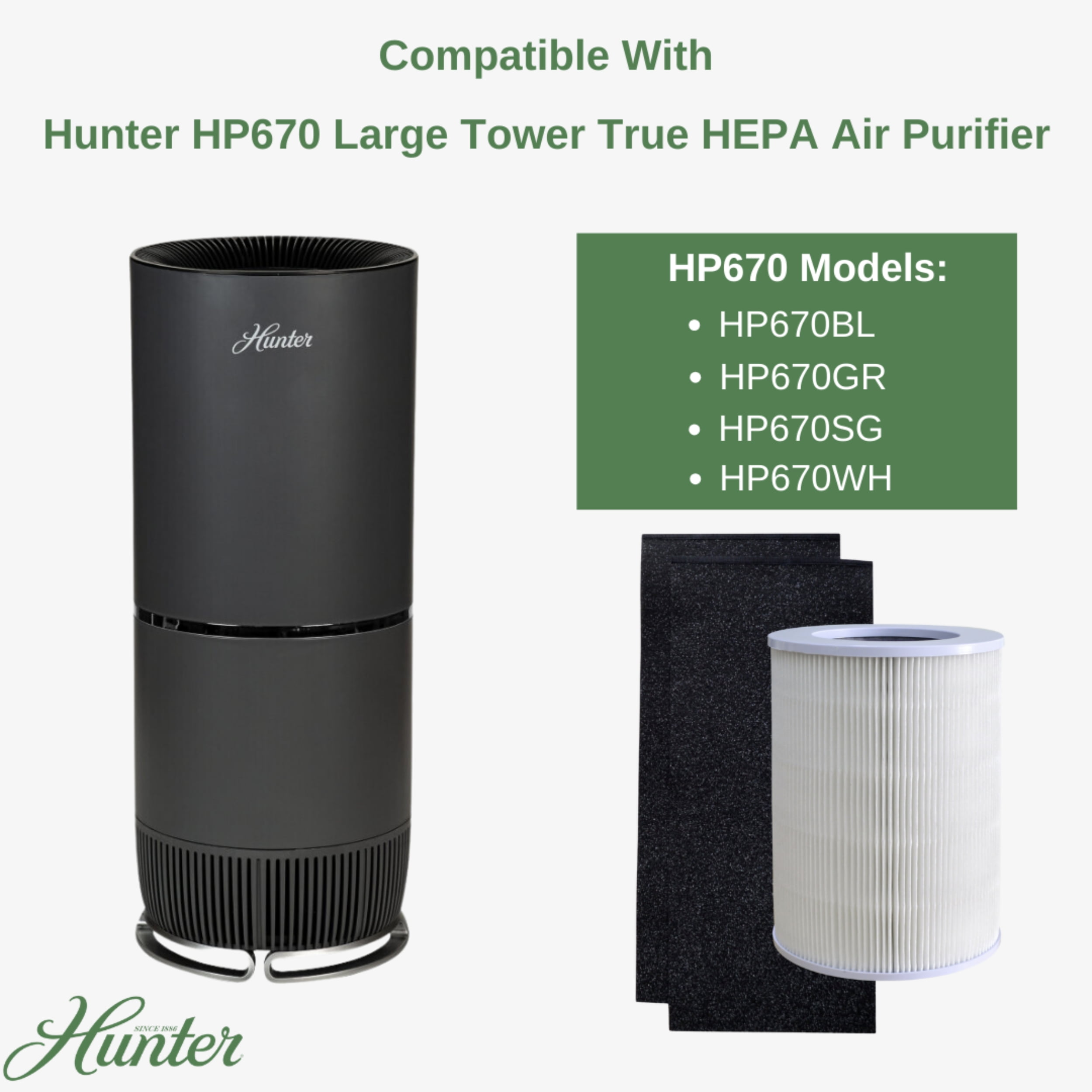 Hunter Fan Company  H-HF670-VP Replacement Filter Value Pack with HEPA EcoSilver Pre-Filter for HP670 Air Purifier Series, 3 Piece Set, White