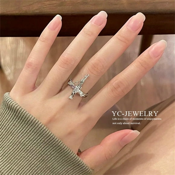 TopLLC Rings Minority Design Sense Chain Overlapping Hand Ornament Personality Cross ring
