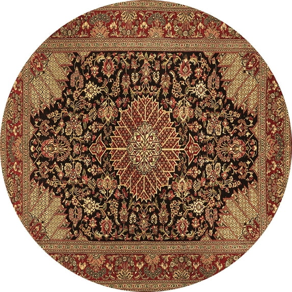 Ahgly Company Indoor Round Medallion Brown Traditional Area Rugs, 4' Round