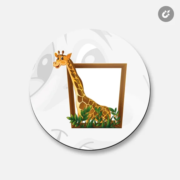 Giraffe In Wooden Frame Animal | 4'' X 4'' Round Decorative Magnet