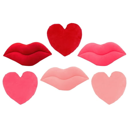 Sien Red and Pink Emoji Lips and Hearts Throw Pillows