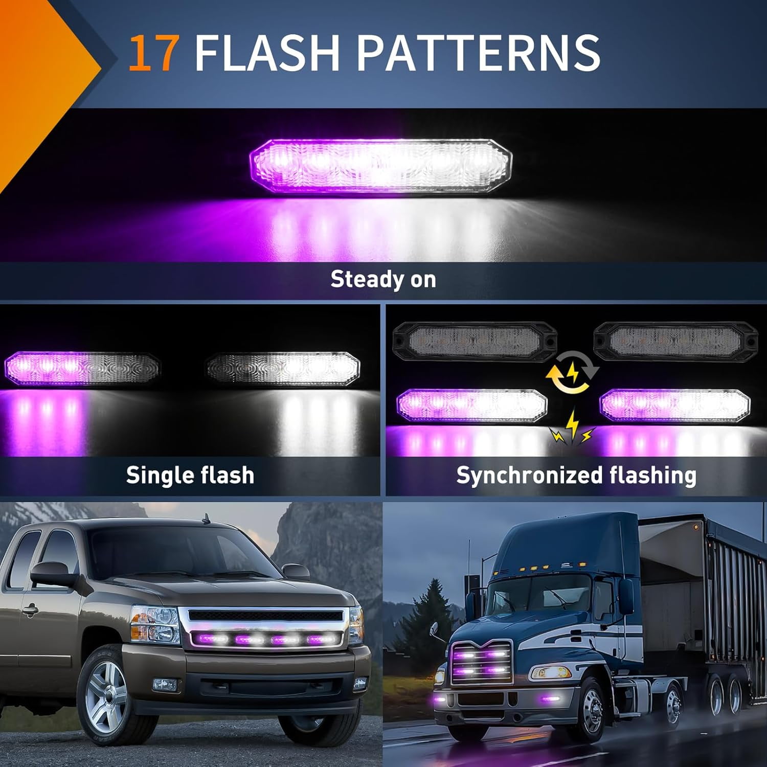 Nilight 6LED Emergency Strobe Lights 4PCS Ultra Slim Surface Mount Hazard Caution Light bar 12-24V Sync Feature Warning Flashing Light kit for Truck Car Vehicle ATV SUV UTV Purple and White