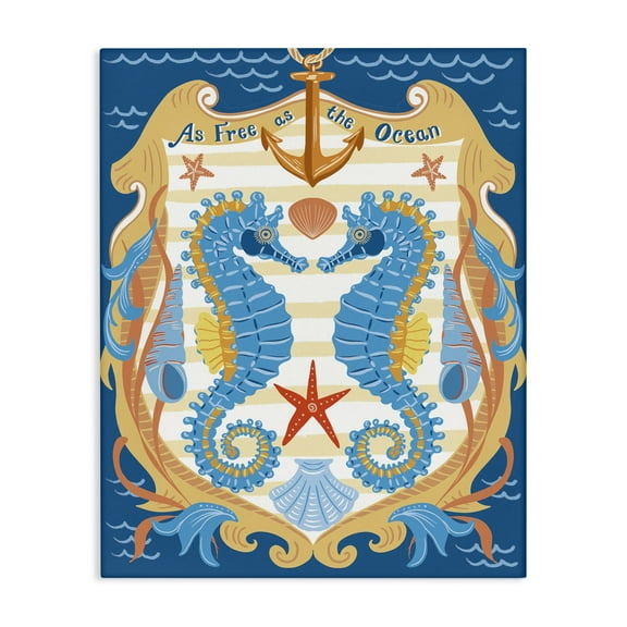 Stupell Industries Free As Ocean Seahorses Nautical & Beach Painting Wrapped Canvas Art Print Wall Art, 16 x 20