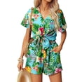thumbnail image 2 of Ekouaer Womens Hawaiian 2 Piece Outfit Short Sleeve Button Down Shirt and Shorts Tracksuit Lounge Set, 2 of 5