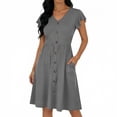 thumbnail image 2 of Rvasteizo Women Solid Midi Dress V Neck Short Sleeve Summer Casual Wear, 2 of 5