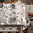 thumbnail image 2 of TRAHOO-Floral Tablecloth with Tassels Cotton Linen Table Cloth for Restaurant, Indoor and Table Cover Home Decoration,Rectangle Tablecloths 60 x 60 Inch（Black, 2 of 4