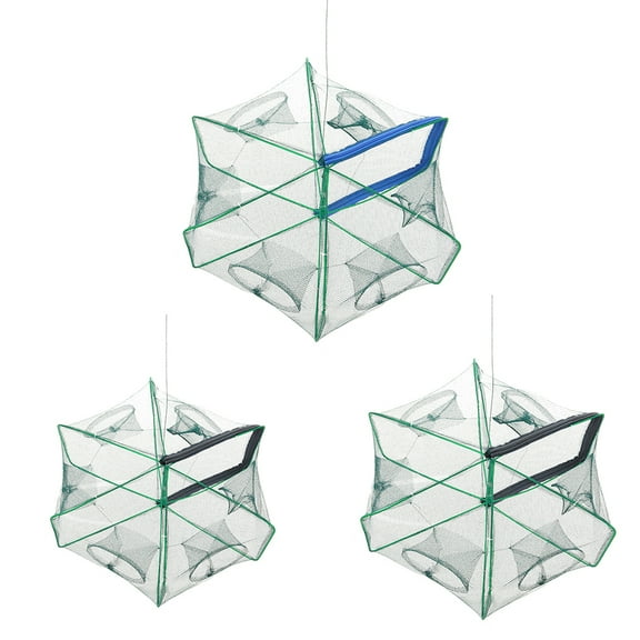 SPRING PARK 40/50/60cm Nylon 6 Holes Fishing Bait Trap Crab Net Crawdad Shrimp Cast Dip Cage Fish Minow Foldable