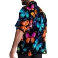 thumbnail image 3 of Flower Butterfly Men's Short Sleeve Spread Collar Poplin Shirt, Casual Printed Button Down Summer Beach Tops for Men, Unisex Comfortable Shirts, 3 of 6