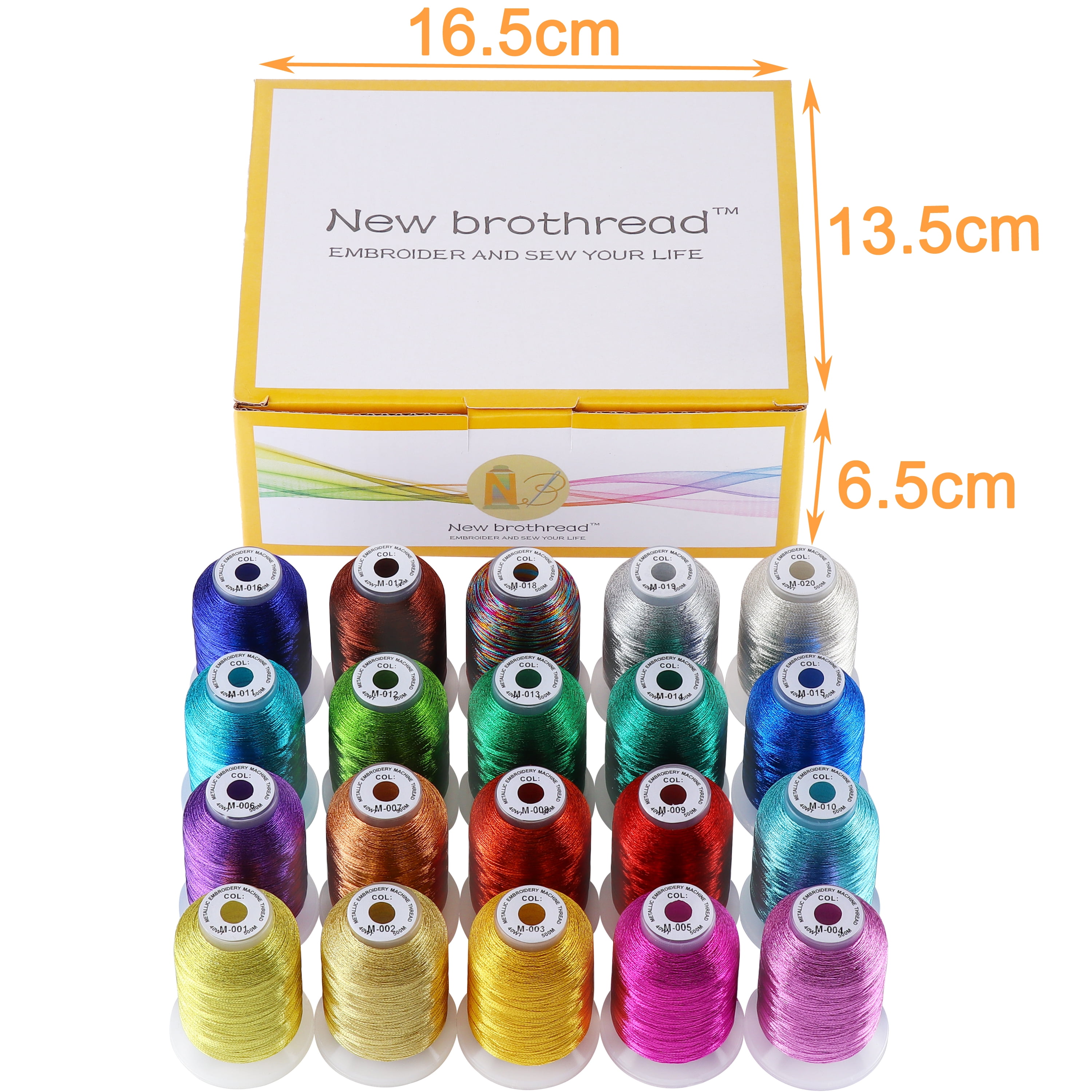 New brothread 20 Assorted Colors Metallic Embroidery Machine Thread Kit  500M (550Y) 