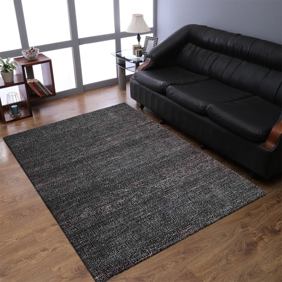 Rugsotic Carpets Hand Woven Jute Eco-Friendly 5'x8' Area Rugs Rectangle Charcoal Solid High Pile Natural Fiber Outdoor Indoor Handmade Rug for Living Room, Bedroom J00027