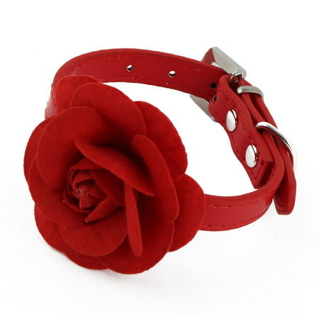 Pet Faux Leather Rose Design Puppy Dog Adjustable Belt Decoration Collar Red