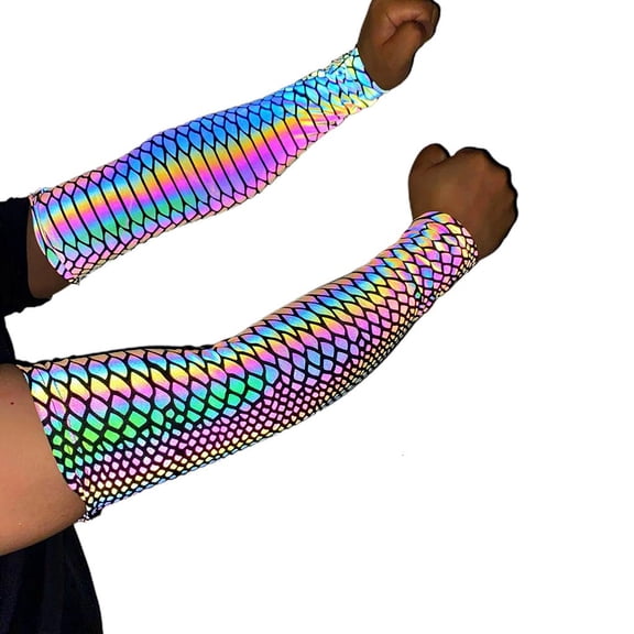 Giaone Rainbow Colorful Reflective Arm Sleeves Holographic Glowing Compressin Gloves