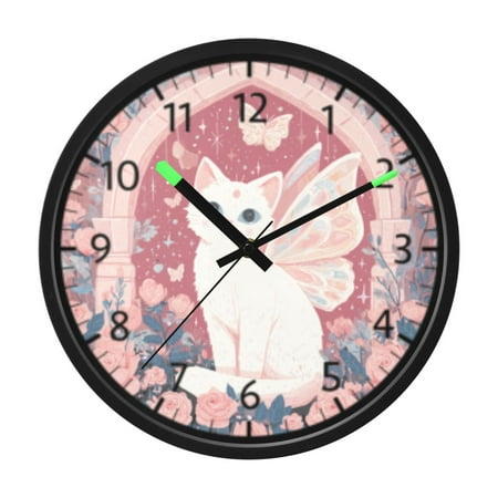 DIXRUYEE Voice Activated LED Night Wall Clock Size:12in Fairy Cat's Rose Arch Pattern
