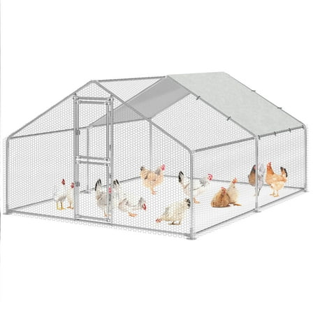 Dextrus Chicken Run Coop 13.1 x 9.8 x 6.4 ft Large Metal Chicken Coop Spire Shaped, Walk-in Hen Cage, Outdoor Poultry Cage with Waterproof Cover and Wire Mesh for Backyard,Yard Outdoor