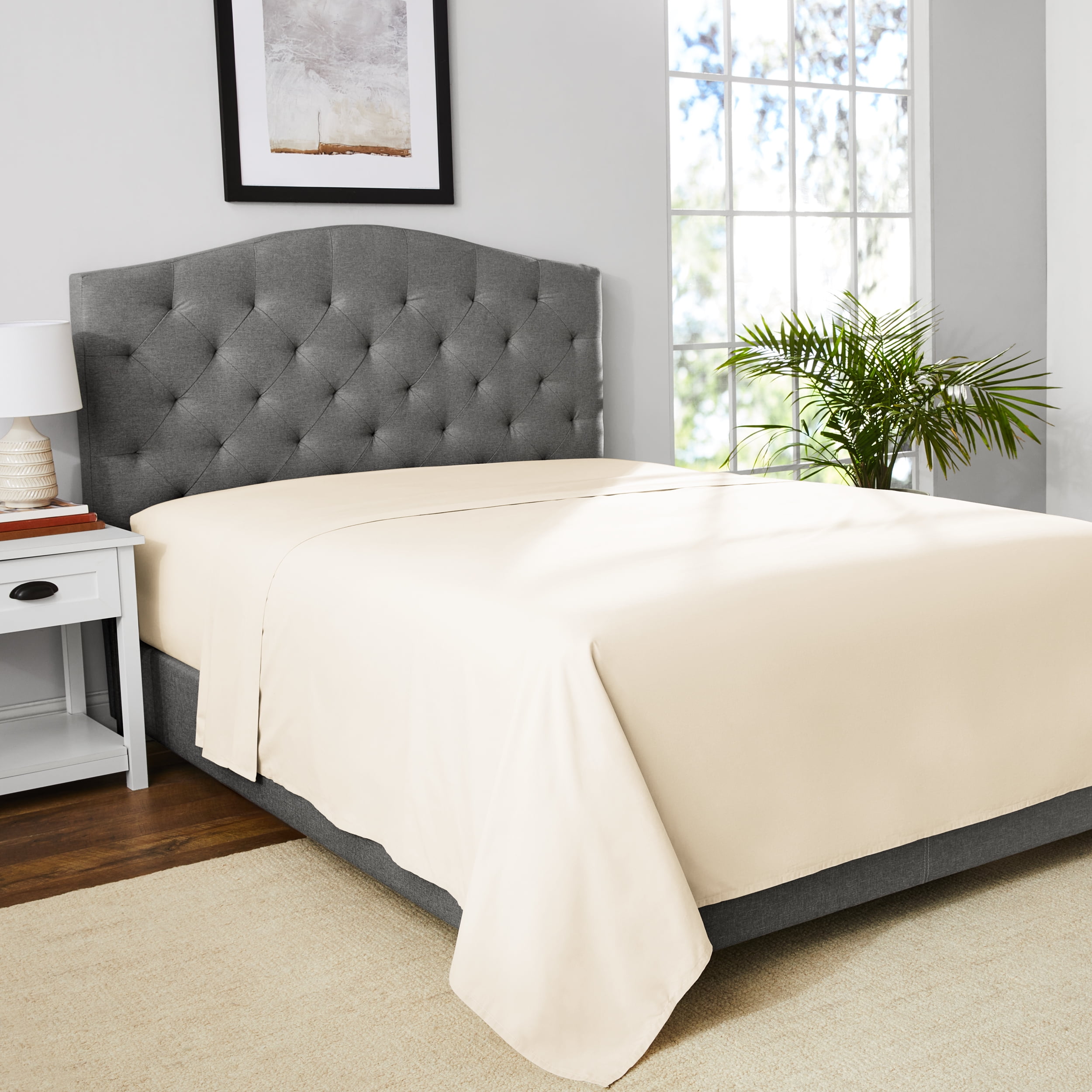 Mainstays 300 Thread Count Easy Care Beige Cotton Blend Percale Flat Bed Sheet, Twin