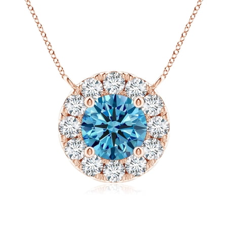 ANGARA Lab Grown Blue Diamond Necklace with Halo for Women in 14K Rose Gold (Size-5.1mm| Clarity-VS) | April Birthstone, Anniversary, Jewelry Gift for Women | Lab-Grown Blue Diamond Necklace