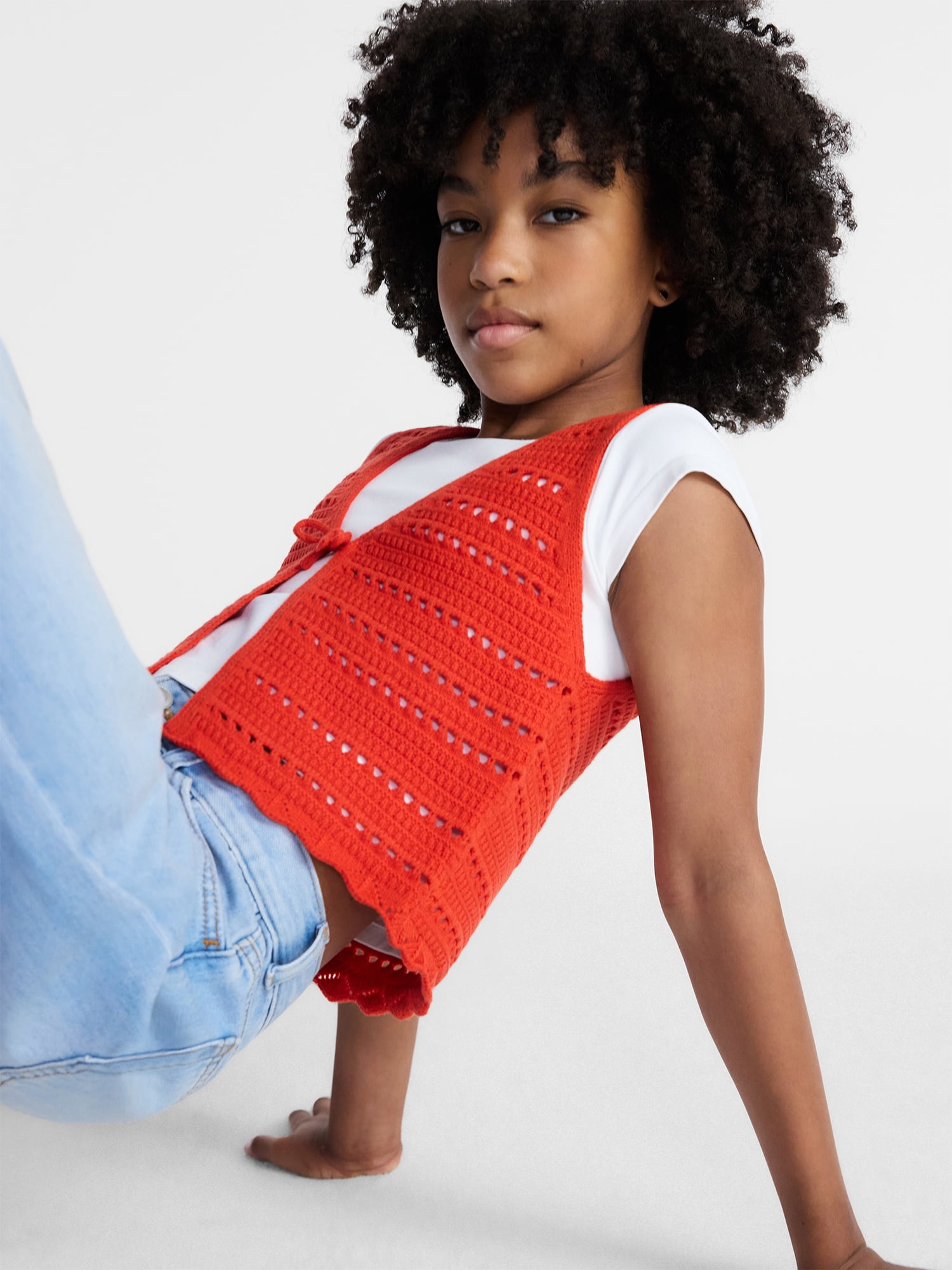 Weekend Academy Girls Crochet Tie Front Vest, Sizes 4-18