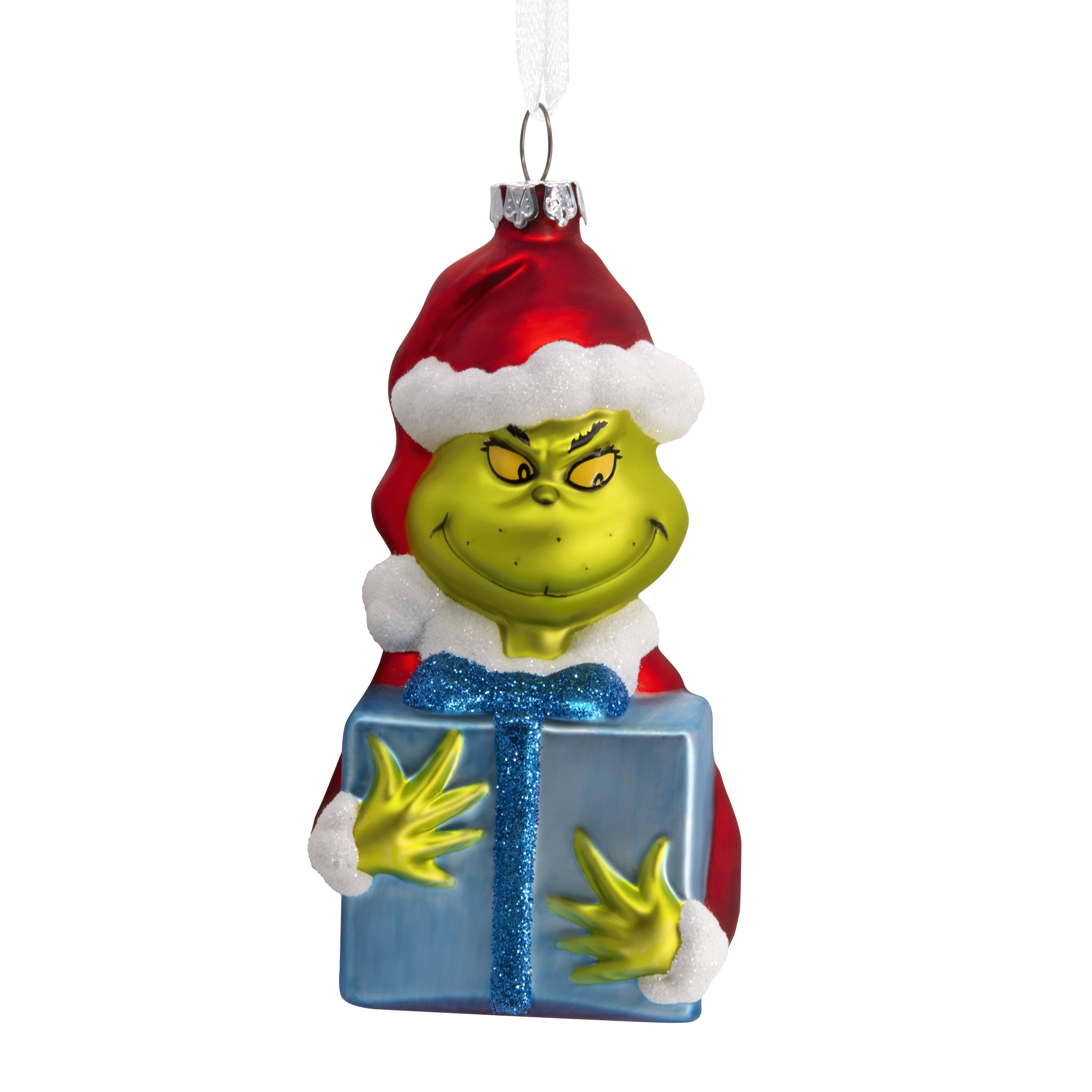 Décoration Hallmark de Noël (Le Grinch avec cadeau, Comment le Grinch a volé Noël ! de Dr. Seuss, en verre soufflé)