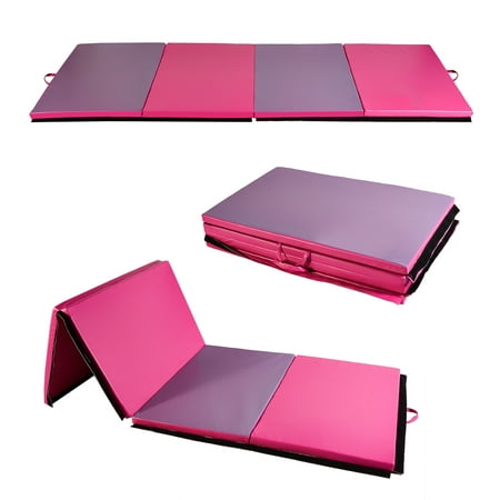 Ainfox 4'x10'x2 Gymnastics Gym Mat , Folding PU Panel,for Exercise Tumbling Gym Aerobics Yoga Stretching Martial arts Fitness Mat, Hook & Loop Fasteners (Rose
