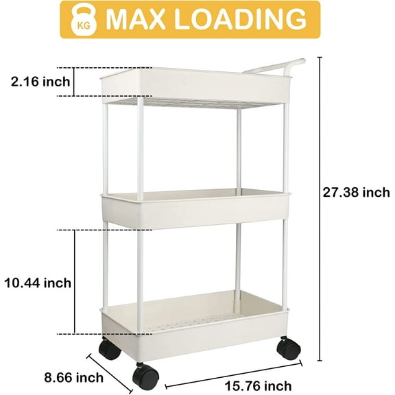 Diaper Caddy, Plastic Movable Cart for Newborn Nursery Essentials Diaper Storage Organizer with 3-Tier Design