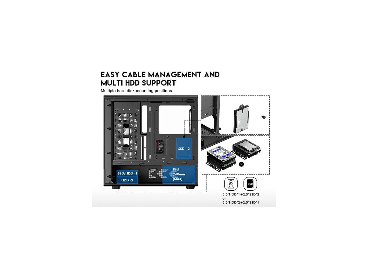 DIYPC IDX1-BK-ARGB Black USB3.0/ Type C Tempered Glass ATX Gaming Computer Case w/ Dual Tempered Glass Panel and 3 x ARGB PWM Fans (Pre-Installed)
