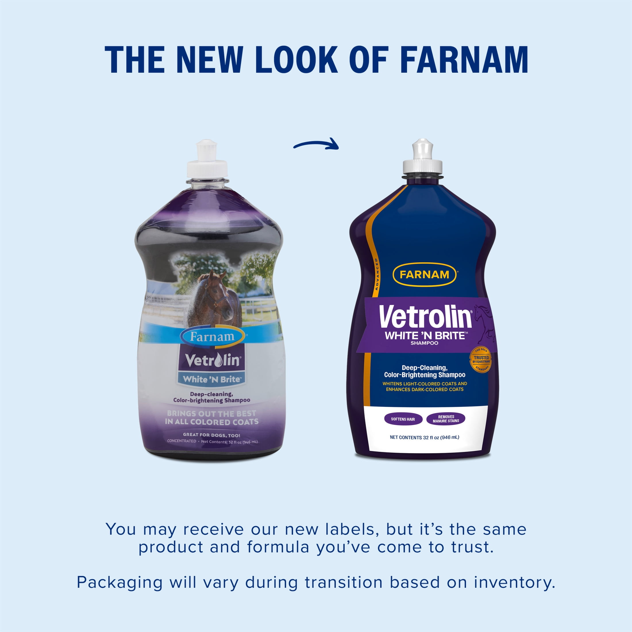 (2 pack) Farnam Vetrolin White ’N Brite Shampoo for Horses 32 Fluid Ounces
