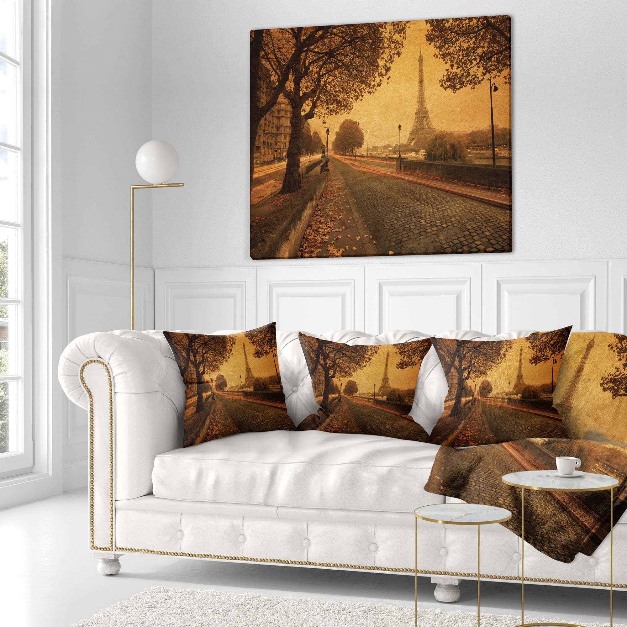 Designart Vintage Style View of Paris - Landscape Photography Throw Pillow - 16x16