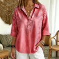 thumbnail image 4 of Cotton Linen Tops for Women Striped Long Sleeve Tops Soft Loose Fit Casual Fashion T-Shirt Tops for Holiday Daily Wear by Gbobgt Red M, 4 of 6