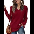 thumbnail image 1 of Blusas de Larga para Mujer, Camisetas con Cuello en V, Suéteres Tipo Túnica Ligeros, Moda Rojo M, 1 of 9