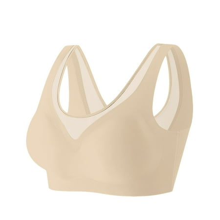 Cqxid525 Sports Bras for Women Women s Thin Breathable Non Marking Back Without Ring Fixed Cup Solid Color Splicing Tank Top Bra Underwear Xxxl Beige