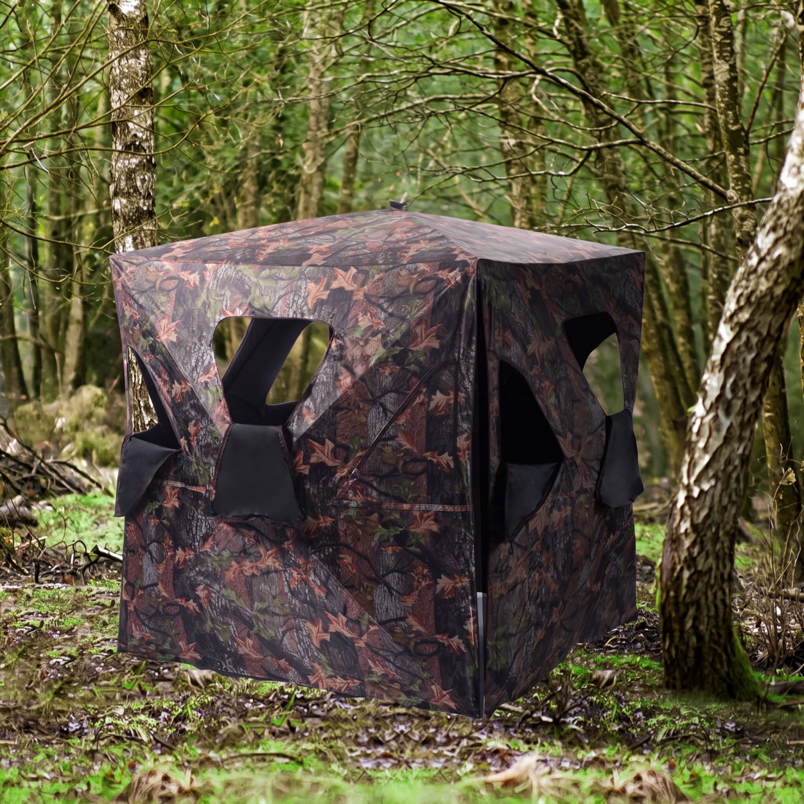 Vebreda Pop Up Ground Hunting Blind a Portable Deer Blind with Shoot Through Camo Mesh Windows and 360 Degree View for 2 to 3 People, Camo