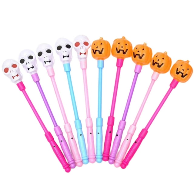 10Pcs Halloween Glowing Pumpkin Skull Shaking Stick Luminous Glowing Stick Random Color (Pumpkin, Skull for Each 5Pcs)