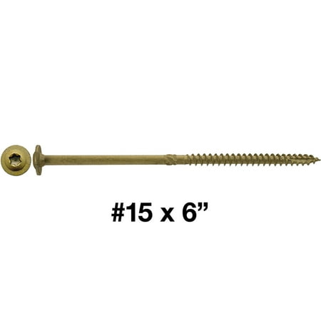 

#15 x 6 Construction Lag Screw Exterior Coated Torx/Star Drive Heavy Duty Structural Lag Screw Far Superior to Common Lag Screws - Modified Truss Washer Head - 100 SCREW COUNT