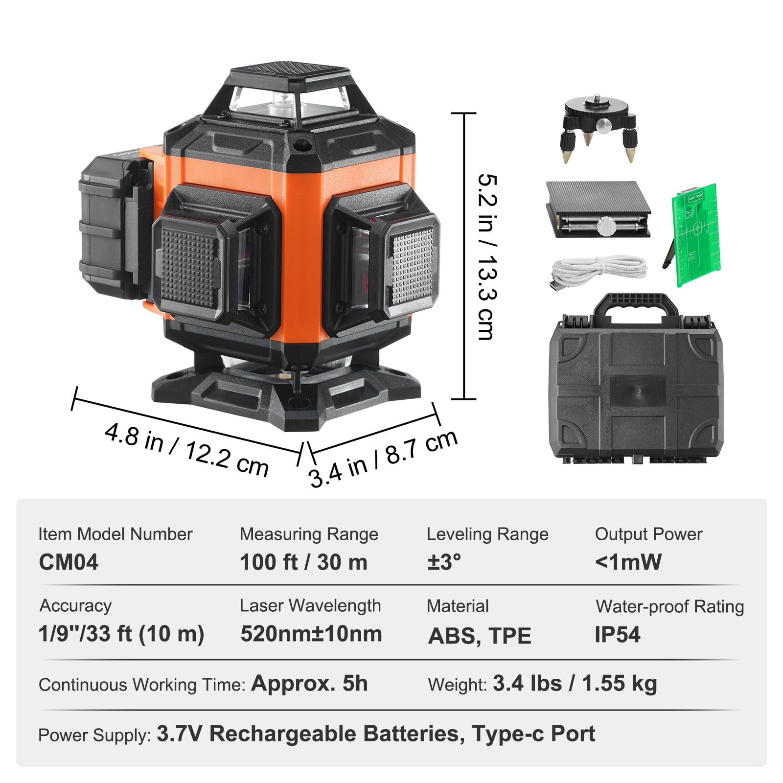 VEVOR Laser Level 100ft Green Cross Line Self Leveling High Accuracy Measuring
