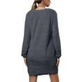 thumbnail image 2 of Gomelly Ladies Mini Dresses Long Sleeve Sweater Dress Casual Pullover Jumper Women Ribbed Knit Winter Fleece Dark Gray S, 2 of 4