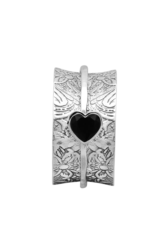 5MM Heart Black Spinel 925 Silver Single Band Meditation Men Women Spinner Ring