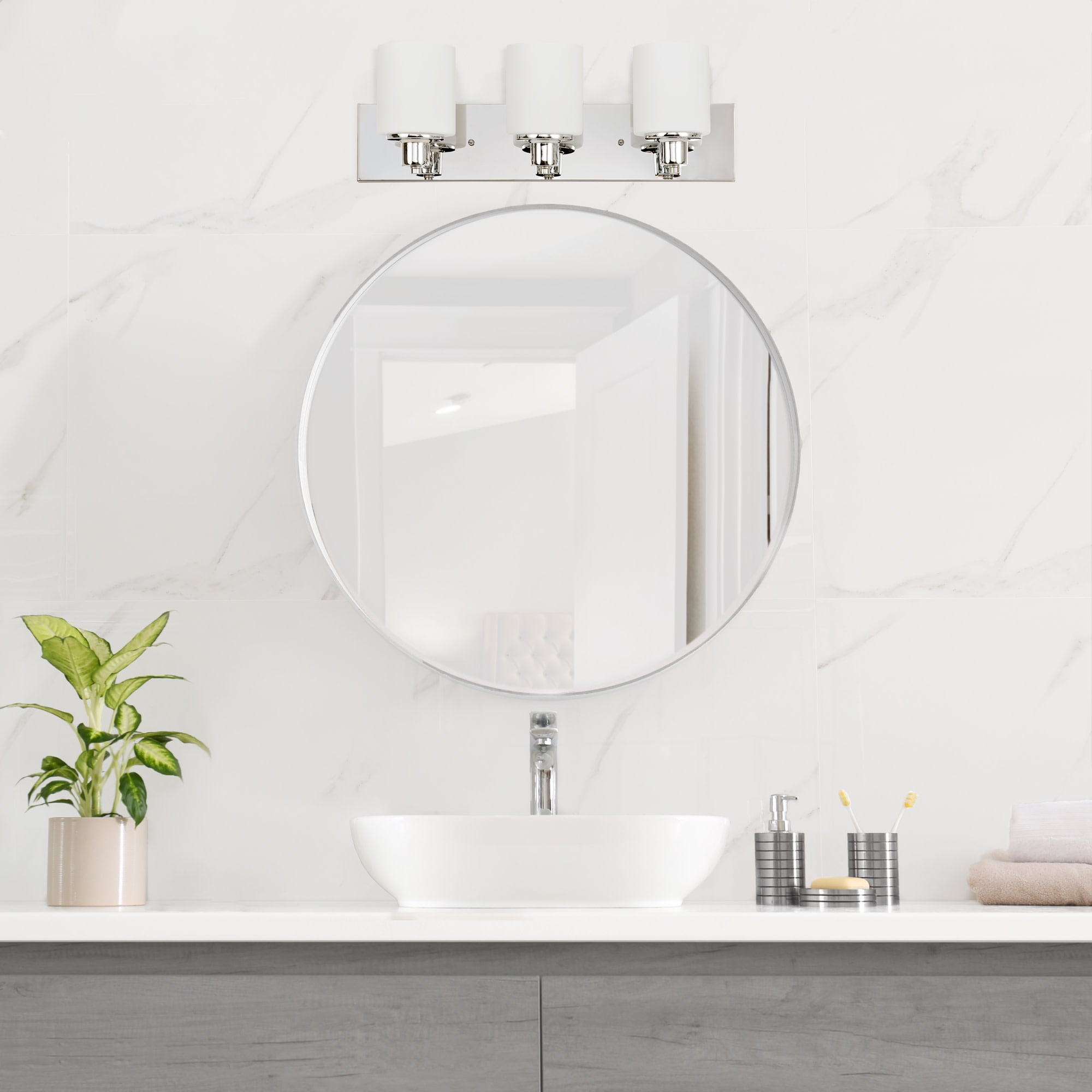 Dane 3-Light Vanity Light, Polished Chrome Finish, Frosted Glass Shades, Dimmable, Bathroom Wall Fixture – Design House, WM758747